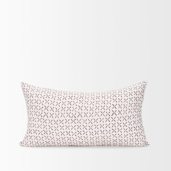Mercana Jayden Decorative Pillow Cover - Elegant Natural Linen with Merlot X-Dot Print for Modern Spaces Cream/Merlot | 14x26 70312