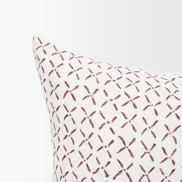 Mercana Jayden Decorative Pillow Cover - Elegant Natural Linen with Merlot X-Dot Print for Modern Spaces Cream/Merlot | 14x26 70312