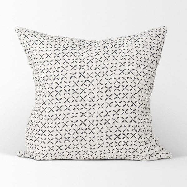 Mercana Jayden Decorative Pillow Cover - Elegant Natural Linen with Merlot X-Dot Print for Modern Spaces Cream/Black | 22x22 70313