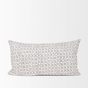 Mercana Jayden Decorative Pillow Cover - Elegant Natural Linen with Merlot X-Dot Print for Modern Spaces Cream/Black | 14x26 70314