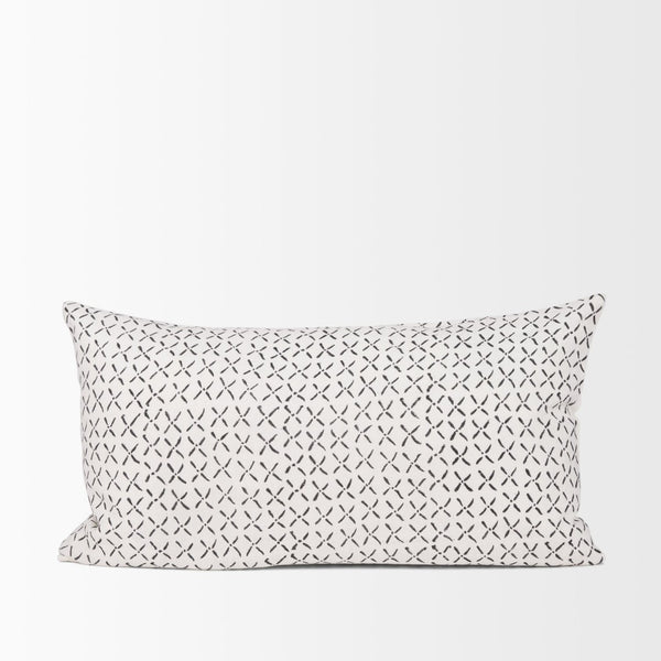 Mercana Jayden Decorative Pillow Cover - Elegant Natural Linen with Merlot X-Dot Print for Modern Spaces Cream/Black | 14x26 70314