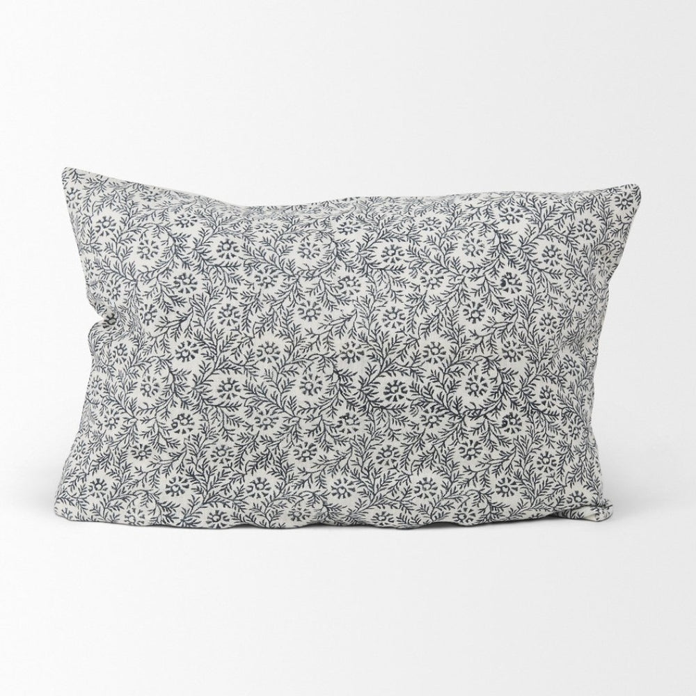 Mercana Jayne Lumbar Decorative Pillow Cover with Indigo Botanical Print for Coastal and Boho Decor 70318