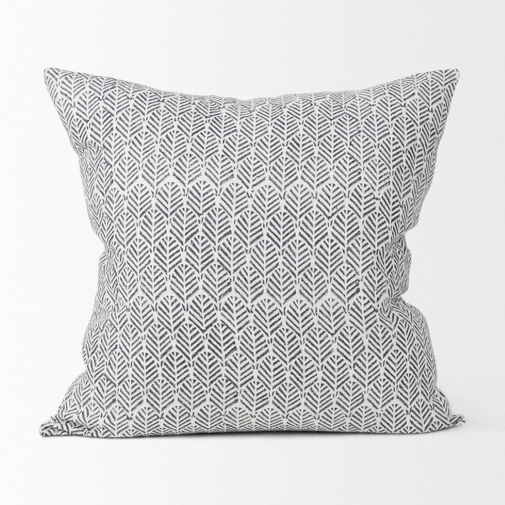 Mercana Jennelle Linen Square Decorative Pillow Cover with Indigo Arrow-Tail Print for Stylish Interiors Cream/Slate | 22x22 70319