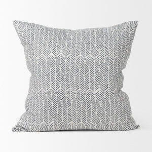 Mercana Jennelle Linen Square Decorative Pillow Cover with Indigo Arrow-Tail Print for Stylish Interiors Cream/Slate | 22x22 70319