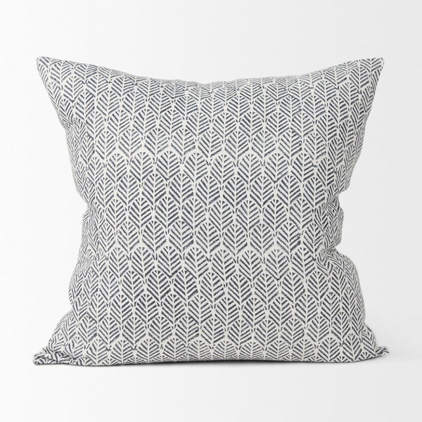 Mercana Jennelle Linen Square Decorative Pillow Cover with Indigo Arrow-Tail Print for Stylish Interiors Cream/Slate | 22x22 70319