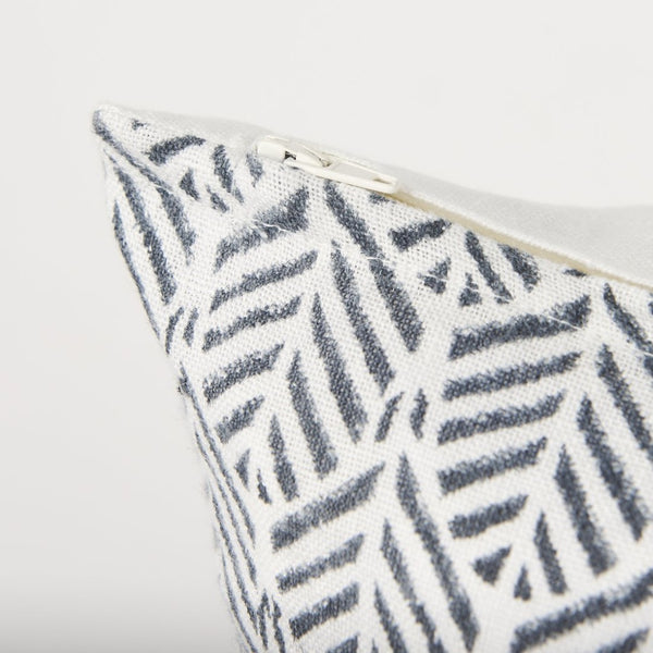 Mercana Jennelle Linen Square Decorative Pillow Cover with Indigo Arrow-Tail Print for Stylish Interiors Cream/Slate | 22x22 70319