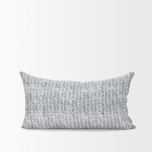 Mercana Jennelle Linen Square Decorative Pillow Cover with Indigo Arrow-Tail Print for Stylish Interiors Cream/Slate| 14x26 70320