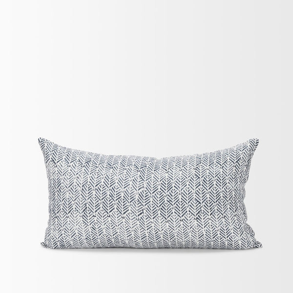 Mercana Jennelle Linen Square Decorative Pillow Cover with Indigo Arrow-Tail Print for Stylish Interiors Cream/Slate| 14x26 70320