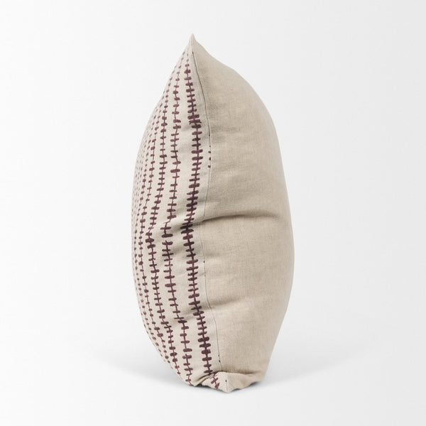 Mercana Jenna Decorative Pillow Cover - Modern Cream Linen with Hand-Drawn Black Print for Stylish Living Spaces Beige/Merlot | 22x22 70323