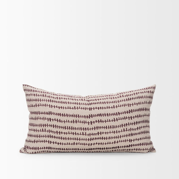 Mercana Jenna Decorative Pillow Cover - Modern Cream Linen with Hand-Drawn Black Print for Stylish Living Spaces Beige/Merlot | 14x26 70324