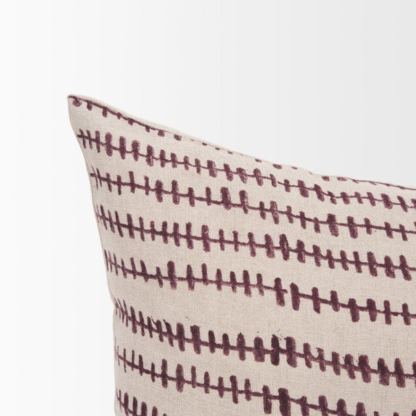 Mercana Jenna Decorative Pillow Cover - Modern Cream Linen with Hand-Drawn Black Print for Stylish Living Spaces Beige/Merlot | 14x26 70324