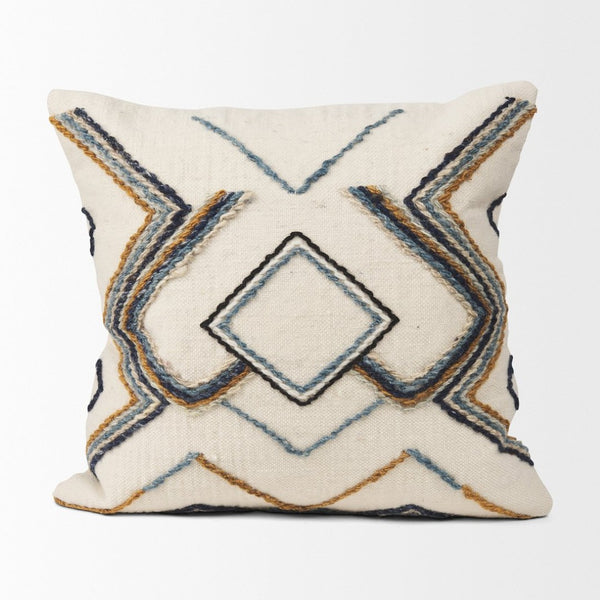 Mercana Kitt Square Pillow Cover - Handwoven Wool Accent with Bold Geometric Design for Stylish Interiors Cream | Embroidered | 20x20 70334