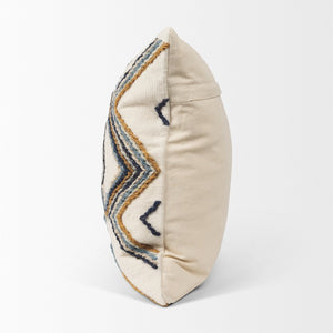 Mercana Kitt Square Pillow Cover - Handwoven Wool Accent with Bold Geometric Design for Stylish Interiors Cream | Embroidered | 20x20 70334