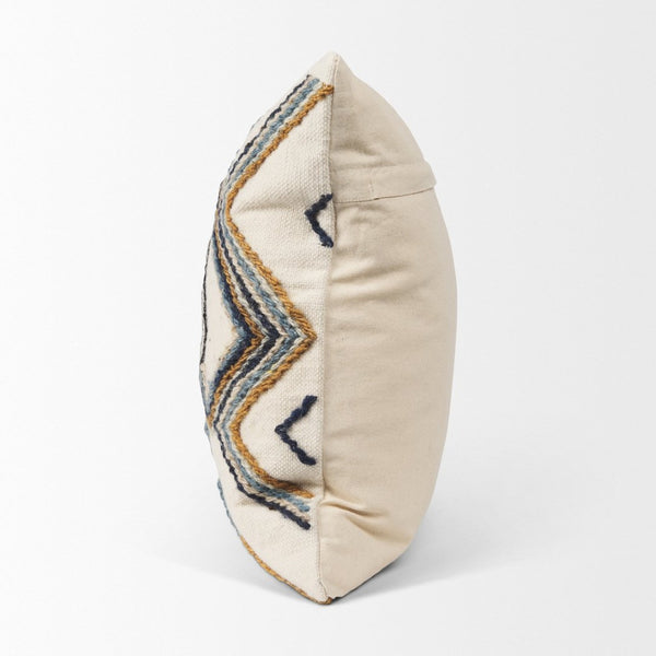 Mercana Kitt Square Pillow Cover - Handwoven Wool Accent with Bold Geometric Design for Stylish Interiors Cream | Embroidered | 20x20 70334