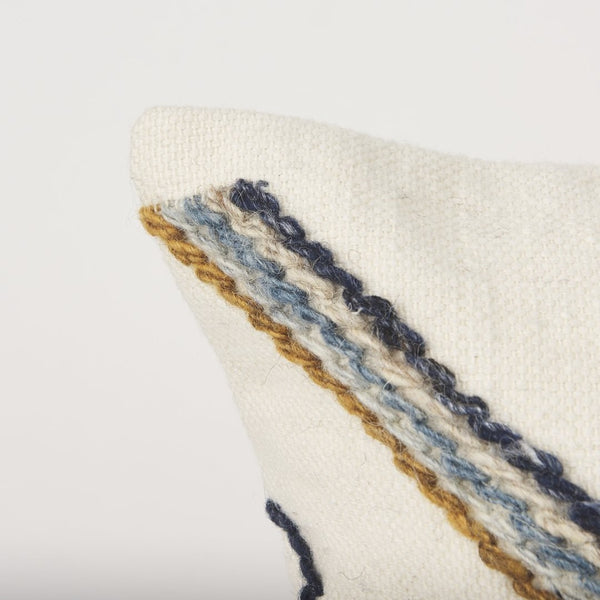 Mercana Kitt Square Pillow Cover - Handwoven Wool Accent with Bold Geometric Design for Stylish Interiors Cream | Embroidered | 20x20 70334