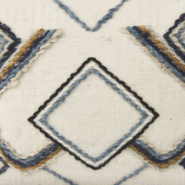Mercana Kitt Square Pillow Cover - Handwoven Wool Accent with Bold Geometric Design for Stylish Interiors Cream | Embroidered | 20x20 70334