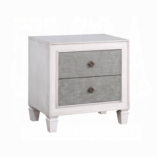 English Elm Two-tone 3-Drawer Nightstand with Round Tapered Legs, Spacious Storage & Weathered Oak Fronts for Bedrooms Antique White,Gray B016P256550