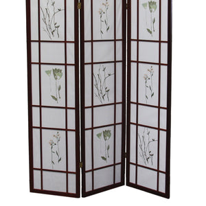 English Elm 70" Elegant 3-Panel Shoji Room Divider In Cherry Finish – Traditional Privacy Screen With Floral Design B072115968