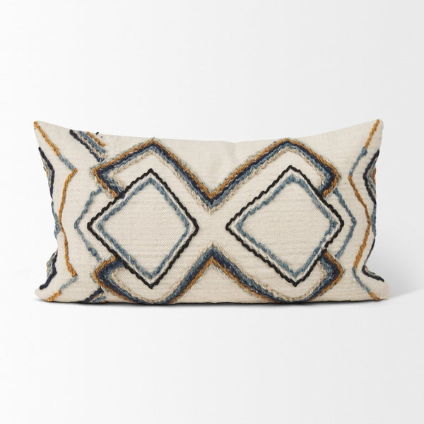 Mercana Kitt Square Pillow Cover - Handwoven Wool Accent with Bold Geometric Design for Stylish Interiors Cream | Embroidered | 14x26 70335