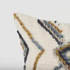 Mercana Kitt Square Pillow Cover - Handwoven Wool Accent with Bold Geometric Design for Stylish Interiors Cream | Embroidered | 14x26 70335