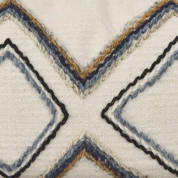 Mercana Kitt Square Pillow Cover - Handwoven Wool Accent with Bold Geometric Design for Stylish Interiors Cream | Embroidered | 14x26 70335