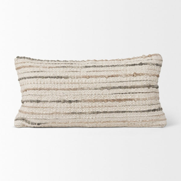 Mercana Kodi Handwoven Pillow Cover - Timeless Neutral Accent for Modern and Farmhouse Decor, 20" x 20" Cream | Stripes | 14x26 70340