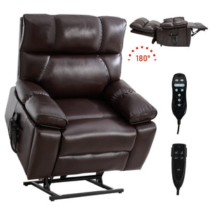 English Elm Brown Leatheraire Power Lift Recliner Dual Motor Massage Heat Heavy Duty 350lb W1803P340308