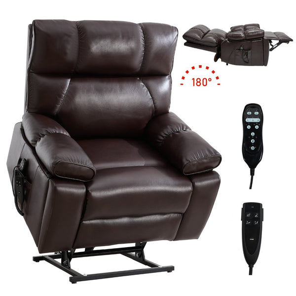 English Elm Brown Leatheraire Power Lift Recliner Dual Motor Massage Heat Heavy Duty 350lb W1803P340308