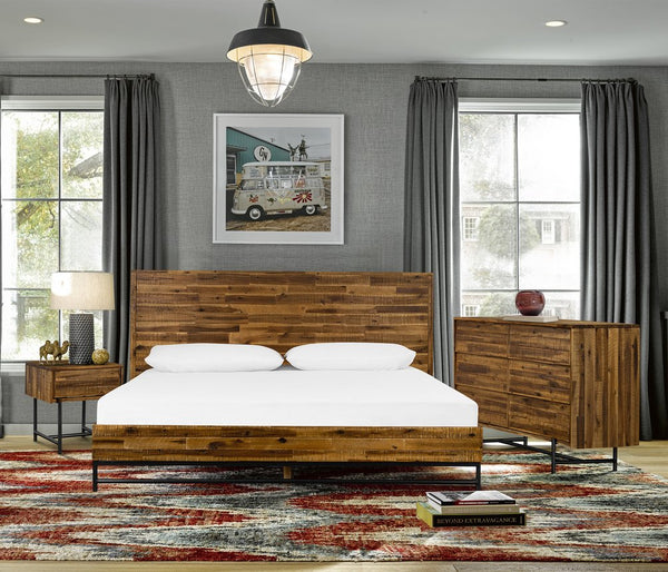 English Elm Dorvelle Rustic Acacia Platform Queen Bed with Antique Finish, No Box Spring, 7" Clearance, Brown B2736S00019