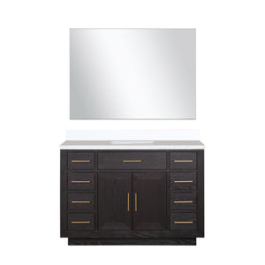 English Elm Black Oak Single Bath Vanity Set With White Quartz Top & Frameless Mirror For Modern Bathrooms B2731S02118