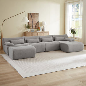 English Elm Sectional U-shaped Corduroy Sofa with Ottoman Convertible Layout for Any Living Room Grey W2339S00154