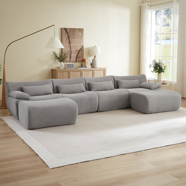 English Elm Sectional U-shaped Corduroy Sofa with Ottoman Convertible Layout for Any Living Room Grey W2339S00154