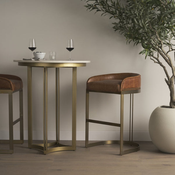 Mercana Tanner Bistro Table: Contemporary Luxe Marble & Matte Black Iron Design for Stylish Dining Spaces 32" White Marble Top | Matte Gold Base 69938-AB