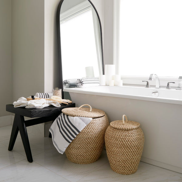 Mercana Arvin Solid Wood Stool with Woven Cane Seat - Classic Design for Versatile Home Décor and Comfort Black Wood 70071