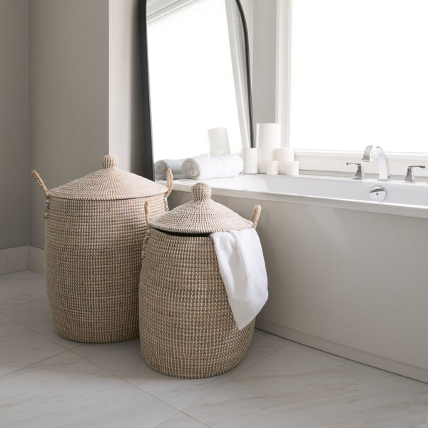 Mercana Kairi Stylish Floor Baskets with Handles for Organized Storage and Coastal Home Décor Charm 70225
