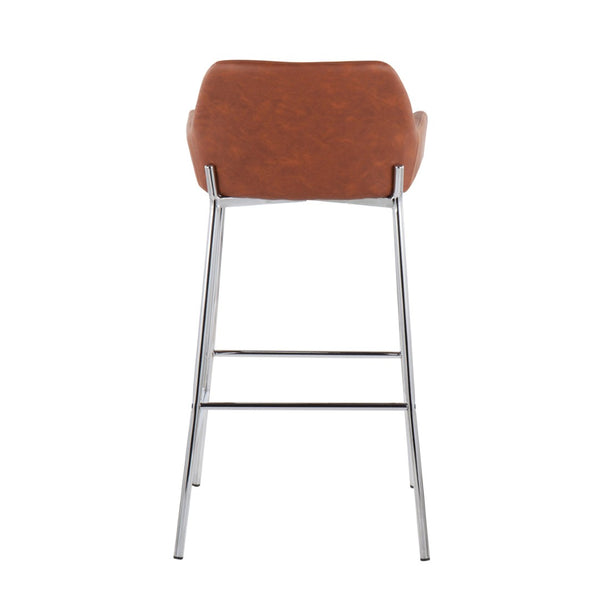 English Elm Contemporary Chrome Barstools with Camel Faux Leather Padded Seats for Kitchen Islands B202S00542