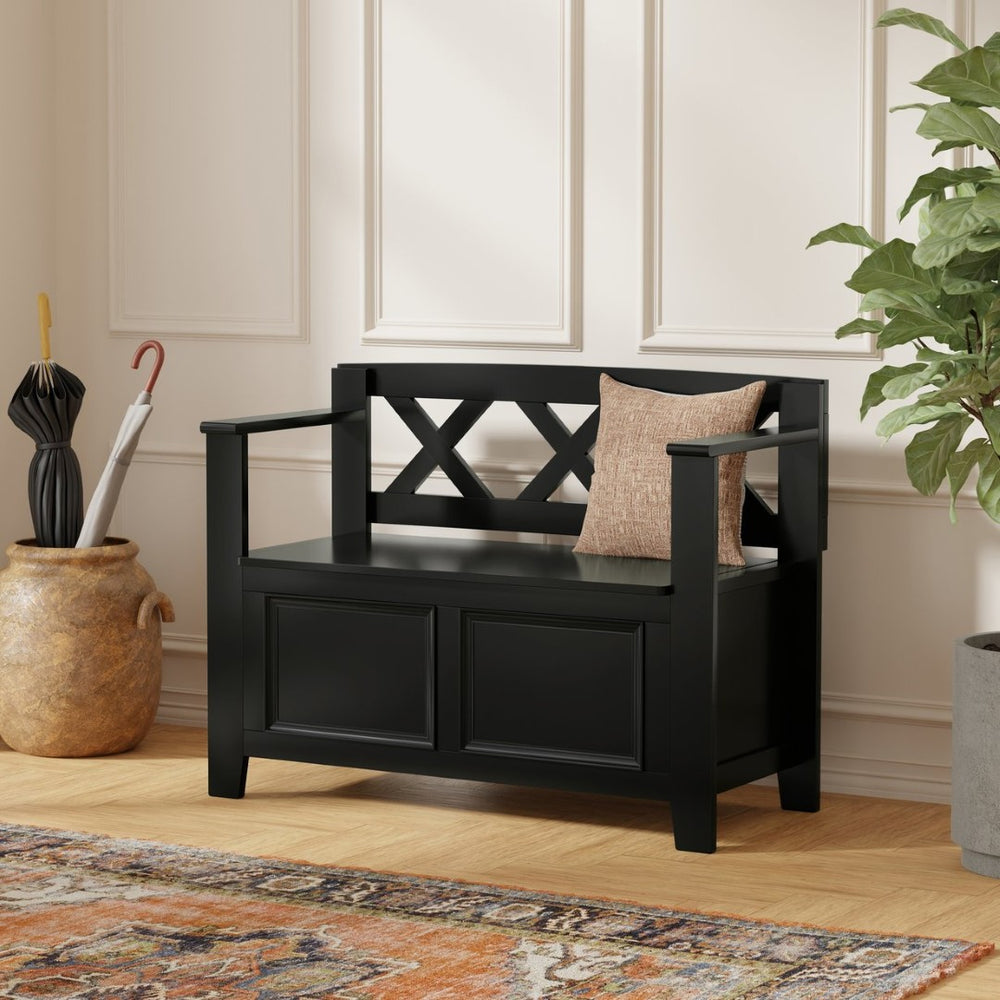 English Elm Amherst Solid Wood Lift Top Entryway Bench with Hidden Storage Compartments Black B136P420743