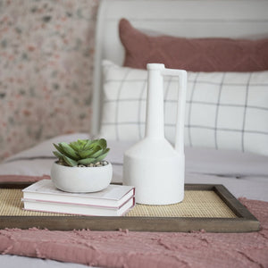 Mercana Burton Small Ceramic Jug Vase in Textured Matte White - Perfect for Boho, Coastal, and Farmhouse Decor Off-white Sandy Textured Ceramic | 8.3H 69982