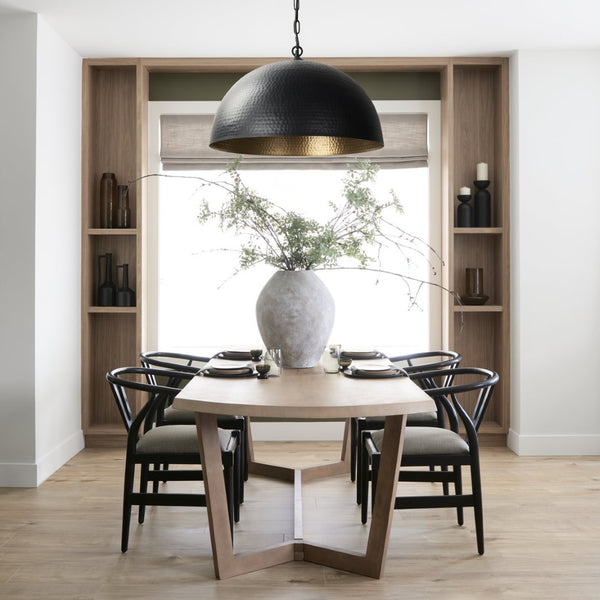 Mercana Karina Pendant Light – Stunning Hammered Dome Design in Matte Black with Luxurious Gold Interior Finish Matte Black | 36" Round 70058