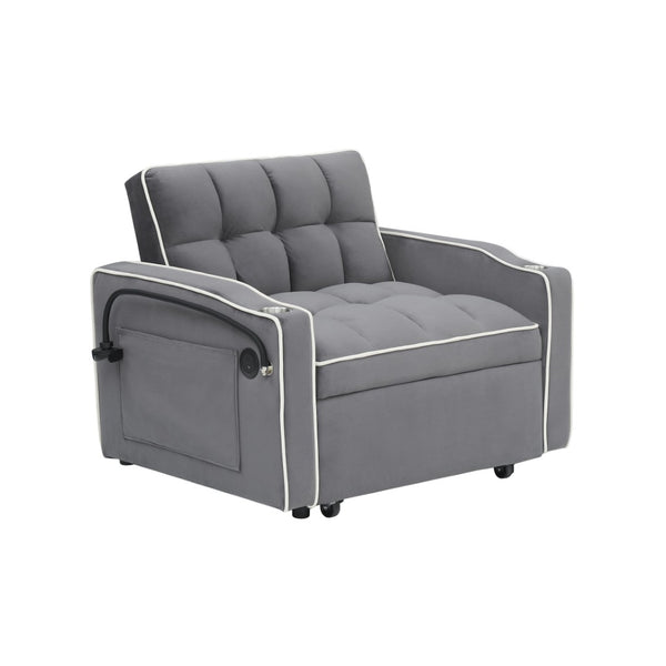 English Elm 1 Velvet Convertible Sleeper Sofa with Usb Port Adjustable Back and Rolling Casters Dark Gray W2564P462077
