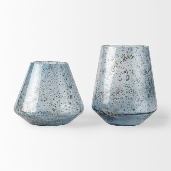 Mercana Robyn Coastal Elegance Short Glass Vase - Translucent Blue Decor for Fresh Flowers & Botanicals Blue Glass | Small 70351