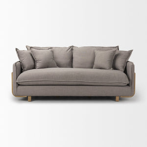 Mercana Roy 84" Upholstered Three-Seater Sofa with Detachable Cushions and Throw Pillows for Ultimate Comfort Flint Gray Fabric | Brown Wood 68710