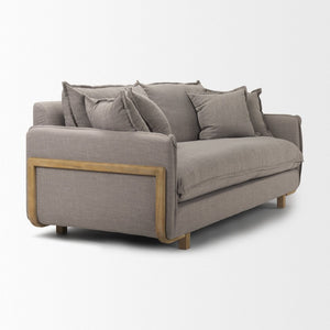 Mercana Roy 84" Upholstered Three-Seater Sofa with Detachable Cushions and Throw Pillows for Ultimate Comfort Flint Gray Fabric | Brown Wood 68710
