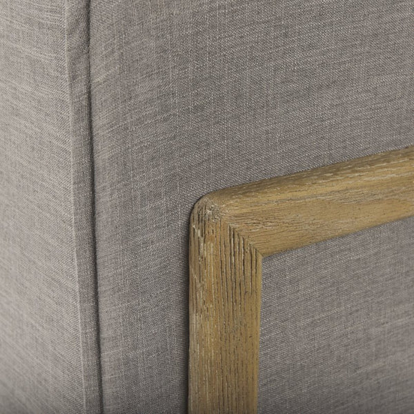 Mercana Roy 84" Upholstered Three-Seater Sofa with Detachable Cushions and Throw Pillows for Ultimate Comfort Flint Gray Fabric | Brown Wood 68710