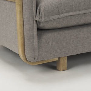 Mercana Roy 84" Upholstered Three-Seater Sofa with Detachable Cushions and Throw Pillows for Ultimate Comfort Flint Gray Fabric | Brown Wood 68710