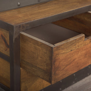 Mercana Brodie II Industrial Four-Shelf Shelving Unit with Sliding Ladder for Stylish Home Storage Solutions Medium Brown Wood | Black Metal | 57L 50031-AB