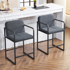 English Elm Set Of 2 Stylish Dark Gray Upholstered Counter Height Bar Stools With Armrests For Modern Dining W1901P225274-GIGA