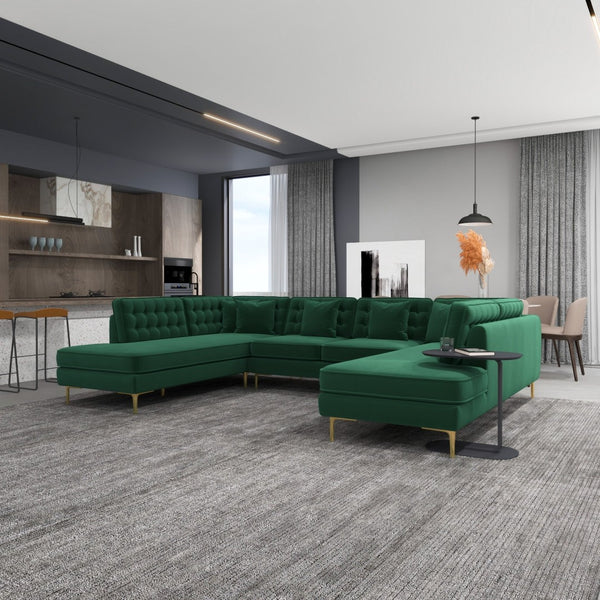 English Elm Brooke Velvet U-shaped Sectional Sofa with Block Legs for Spacious Living Rooms B183S00064