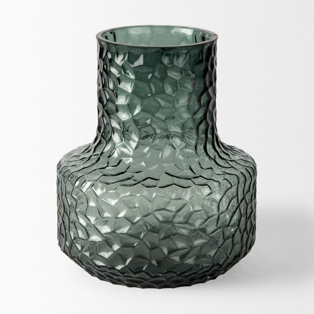 Mercana Jolene Pebbled Glass Vase – Translucent Green with Textured Finish for Elegant Home Décor Accents Green Glass | Short 70364