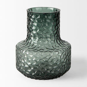 Mercana Jolene Pebbled Glass Vase – Translucent Green with Textured Finish for Elegant Home Décor Accents Green Glass | Short 70364